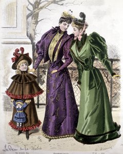 Mode: 2 vrouwen en een meisje met een pop. 1892 door French School