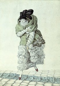 Modeplaat die een dame toont die een rioolstroom oversteekt, 1811 door French School