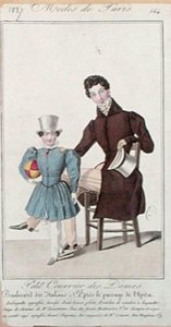 Modeplaat die outfits voor een vader en zijn zoon afbeeldt, advertentie voor de 
