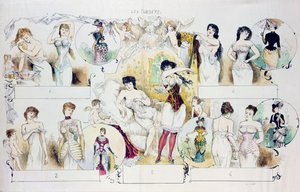 Modeplaat voor La Vie Parisienne die korsetten afbeeldt, c.1870 (kleurgravure) door French School