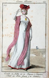 Mode onder het Directoire: elegante jonge vrouw in Parijse kleding door French School