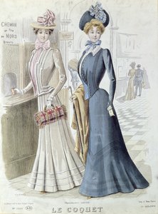 Modieuze dames bij het loket van het Gare du Nord in Parijs, ca. 1900 door French School
