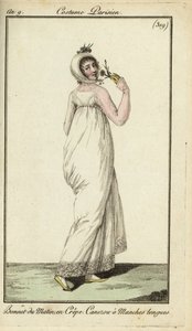 Modieuze vrouw in crêpe ochtendmuts