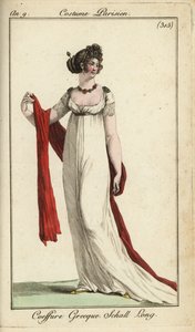 Modieuze vrouw of Merveilleuse met oud-Grieks kapsel
