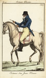 Modieuze jongeman of Incroyable te paard door French School