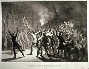 Februarirevolutie 1848 (lithografie) door French School