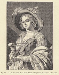 Vrouw die viool speelt, naar een gravure van Leblond, 17e eeuw