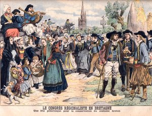 Festival voor het behoud van traditionele Bretonse klederdracht. Het Regionale Congres in Bretagne. Een schilderachtige viering om de Bretonse klederdracht te behouden. Illustratie voor Le Petit Journal door French School