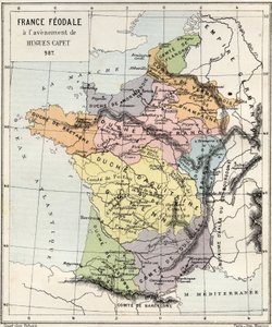 Feodalisme - Frankrijk Feodaal bij de troonsbestijging van Hugues Capet - 987 - gravure uit 