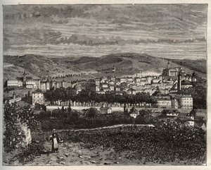 Figeac - Lot, in de regio Midi-Pyrenees - gravure in 