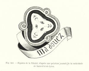 Figuren van de Drie-eenheid, naar een muurschildering van de kathedraal van Saint-Pol-de-Leon (gravure)