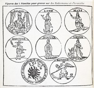 Figuren van de 7 planeten om te graveren op de Talismans van Aracelse