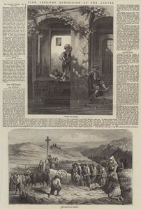Schone kunsten, de tentoonstelling in het Louvre (gravure) door French School