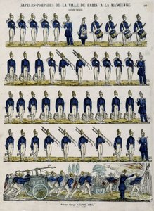 Brandweer van de stad Parijs in manoeuvre - Afbeelding van Epinal, circa 1852 door French School