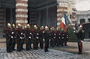 Brandweerlieden van Parijs. Saluut aan de vlag. in 