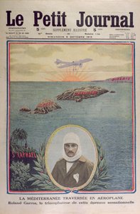 Eerste oversteek van de Middellandse Zee 23 september 1913 door Roland Garros (1888-1918), omslagillustratie van Le Petit Journal 5 oktober 1913