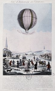 Eerste vlucht naar Annonay van de gebroeders Montgolfier in 1783 door French School