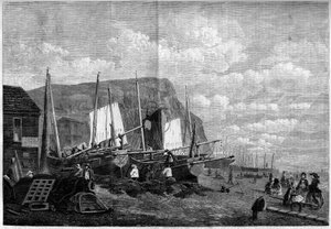 Vissersboten op Hastings Beach, Engeland door French School