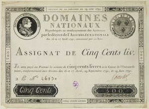 Vijfhonderd livres bankbiljet, 19 juni 1791 door French School