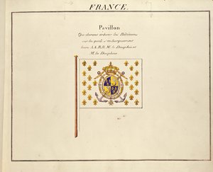 Vlag van de Dauphin en Dauphine, Louis-Antoine en Marie-Therese van Frankrijk, uit Pavillons des Puissances Maritimes, ca. 1815-30