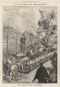Praalwagen van de Koloniën in de Boeuf Gras carnavalsoptocht, Parijs, Frankrijk door French School