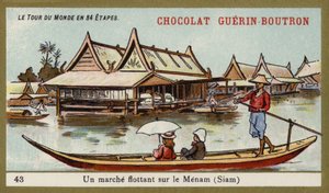 Drijvende markt op de rivier Menam, Siam door French School
