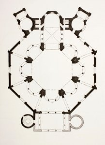 Plattegrond van de 6e-eeuwse Byzantijnse San Vitale Kerk in Ravenna, Italië, uit Les Arts au Moyen Age, gepubliceerd 1873
