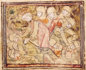 Hoe Karel de Grote Roland dood vond, uit de Grandes Chroniques de France, 1375-79