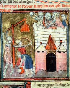 Belegering van het kasteel van Chinon, uit de Grandes Chroniques de France, 1375-79 door French School