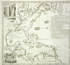 Opvouwbare kaart van de Noord-Amerikaanse Atlantische kust, 1714 door French School