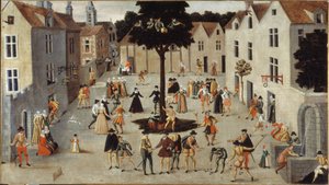 Volksfeest rond een boom, ca. 1560 door French School