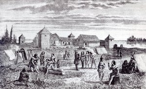 Fort Youkon, een handelspost van de Hudson Bay Company, 19e eeuw