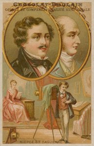 Grondleggers van de fotografie Niepce en Daguerre met fotograaf