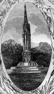 Fontein van Parijs: zicht op de Fontein van de Maagd (Notre Dame Fontein) (circa 1845). Gravure in 