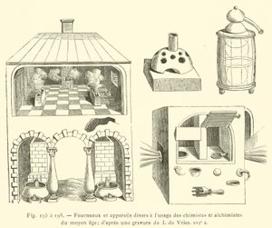 Ovens en diverse apparaten voor chemici en alchemisten in de Middeleeuwen door French School