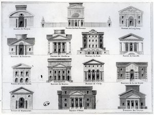 Veertien van de barrières ontworpen door Claude Nicolas Ledoux voor de Muur van de Boeren-Generaal rond Parijs door French School