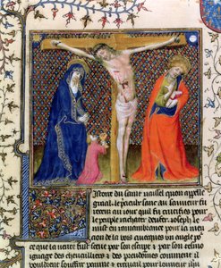 Jozef van Arimathea verzamelt het bloed van de gekruisigde Christus, uit La Quite de Saint Graal door French School