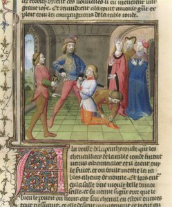 Fr.120 f.522v De Riddering van Lancelot uit Het Verhaal van Lancelot in La Quite de Saint Graal