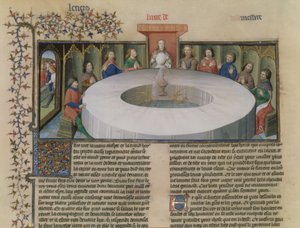 Fr.120 f.524v De Ridders van de Ronde Tafel uit Het Verhaal van Lancelot, uit La Quite de Saint Graal