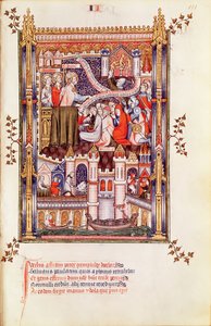 St. Denis predikt tot de Parijzenaars die hun heidense afgoden breken, uit Vie de St. Denis, 1317