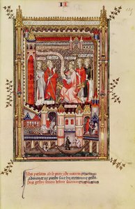 St. Saintin en St. Antonin, aangespoord om het verhaal van het leven van St. Denis te schrijven, uit Vie de St. Denis, 1317