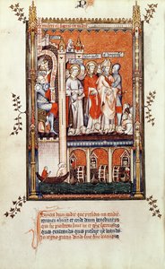 Sisinnius toont de lichamen van andere martelaren aan St. Denis en zijn metgezellen, uit Vie de St. Denis, 1317 door French School
