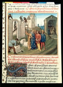 Fr 6465 f.96 Bouw van de kerk in Aix La Chapelle door Karel de Grote (742-814)