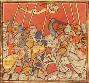 De Slag bij Bedigran, uit Het Verhaal van Merlin, ca. 1280-90 door French School