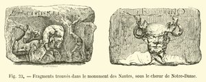 Fragmenten gevonden in het Nautes-monument, onder het koor van de Notre-Dame