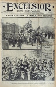Frankrijk kondigt algemene mobilisatie aan op 2 augustus 1914, omslagillustratie van Excelsior op zondag 2 augustus 1914 door French School