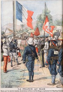 Frankrijk neemt de gebieden van Krat en Koh-Kong, Siam over na het Verdrag van 1904 tussen de Siamezen en de Fransen, illustratie uit 