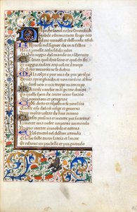Francesco Petrarca (Petrarca): incipit uit een verlucht manuscript van de Franse School van de 14e eeuw. Gemeentelijke Bibliotheek van Rimini. door French School