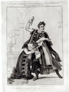 Francois-Joseph Talma (1763-1826) als Hamlet en Mademoiselle Duchenois als Gertrude, in Shakespeare
