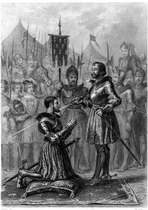 François I, gewapende ridder na de Slag bij Marignan (1515). 19e eeuw (gravure)